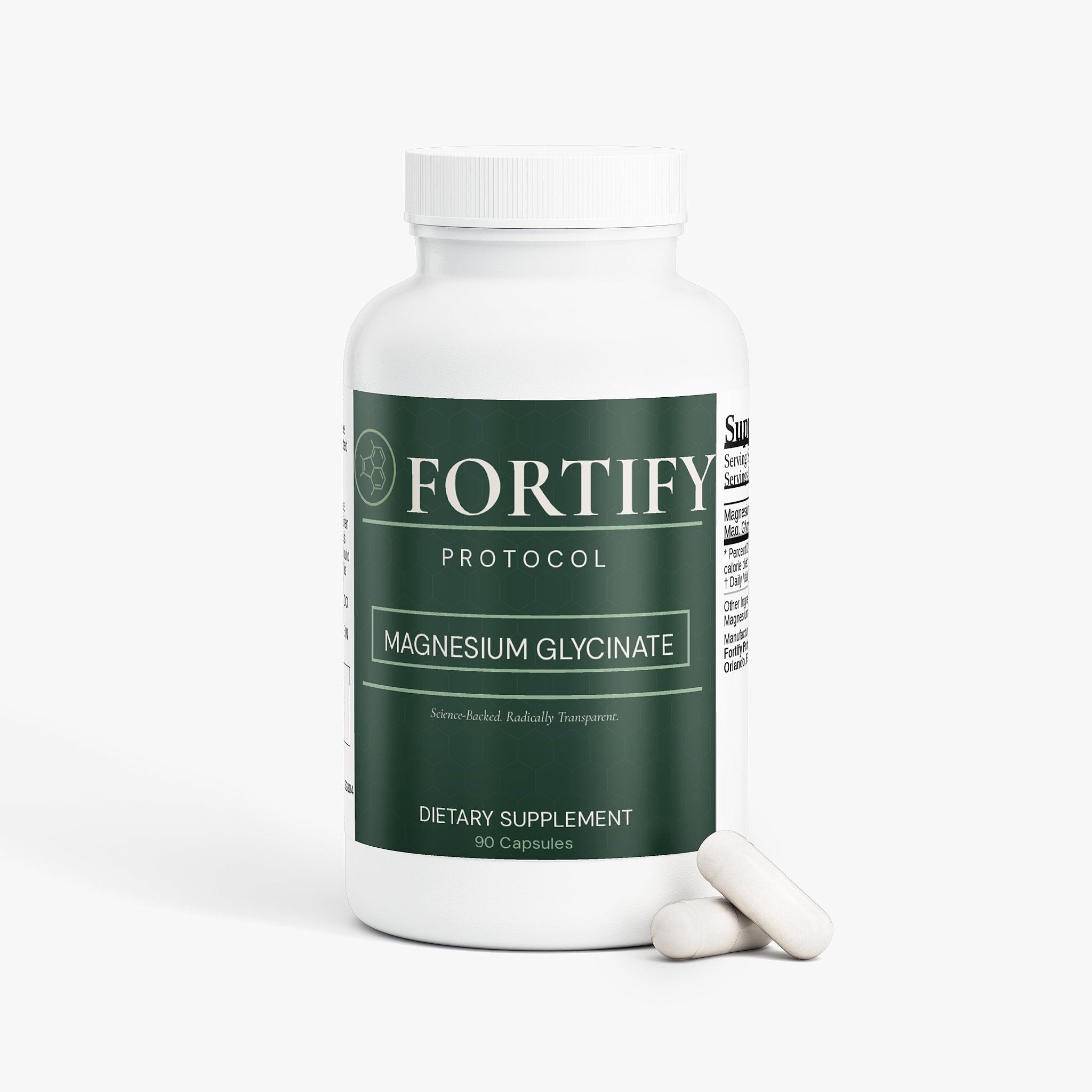 Fortify Protocol Magnesium Glycinate - Front View with Capsules
